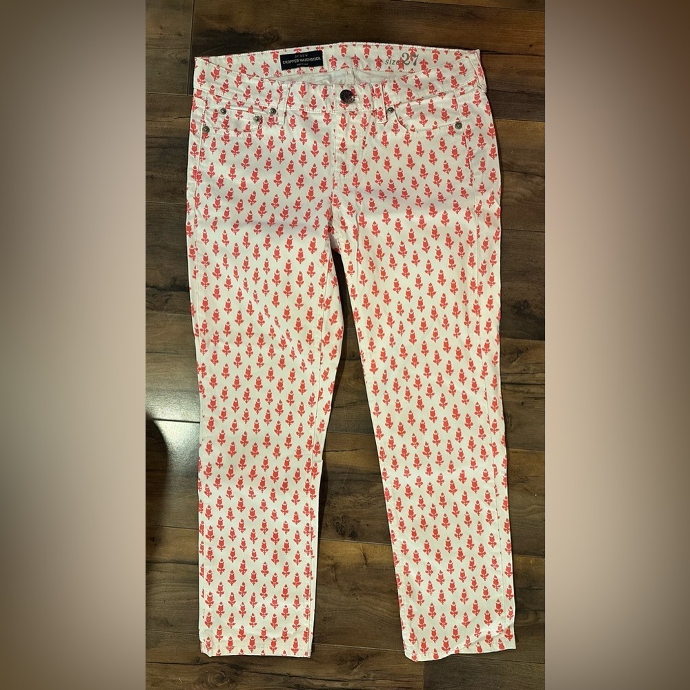 J.Crew Cropped Matchstick Jeans Size 27 Red Print Stretch Ankle Pants